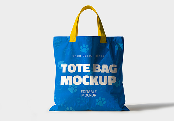 bright blue tote bag with design